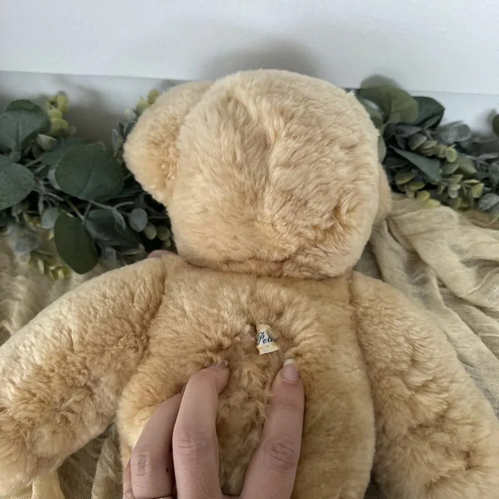 19” Vintage Petkin Jointed Teddy Bear Growler England Leather Nose‎ Blonde Soft
